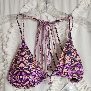 New O’Neill Bazaar Multi Strap Floral Triangle Purple Bikini Top sz XL